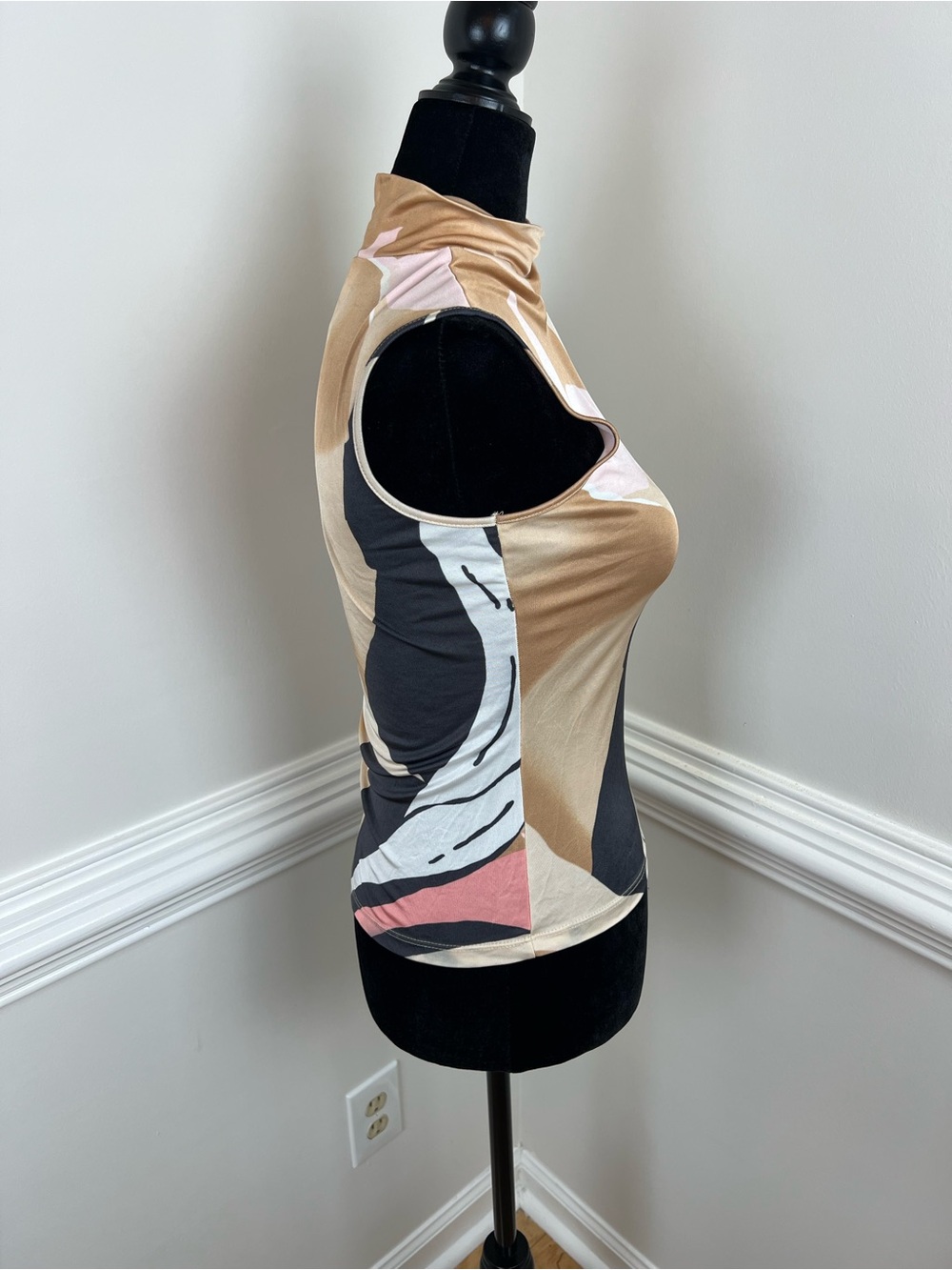 VTG Versus Versace 90s Abstract Colorblock Mock Neck Tank Top Ittierre IT 38 XS - Picture 5 of 10